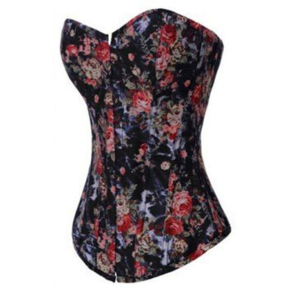 Floral Denim Overbust Corset Bustier Top